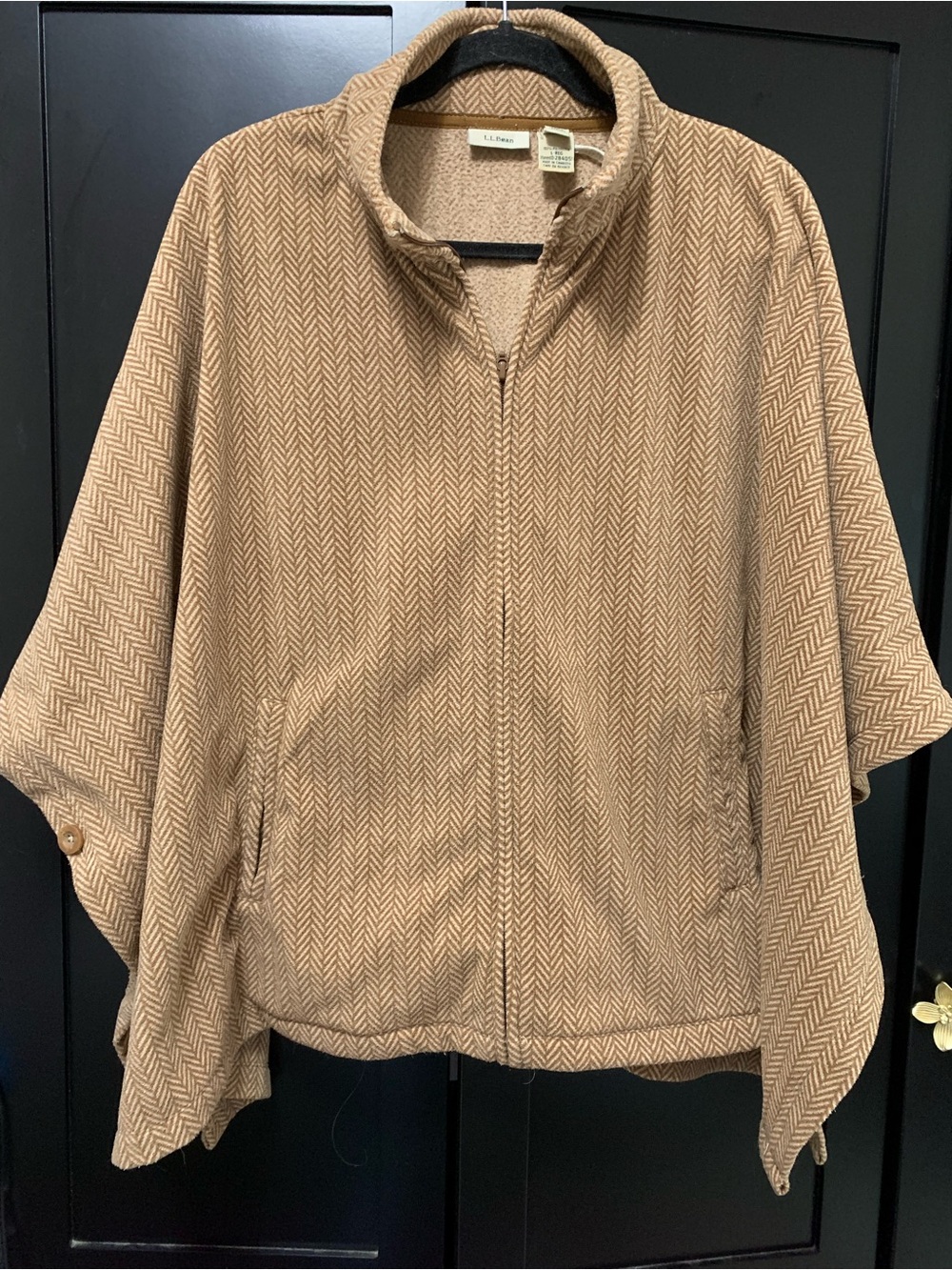 L.L. Bean Women's Camel Herringbone Zip-Up Cape poncho fall chic warm cozy